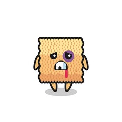 injured raw instant noodle character with a bruised face