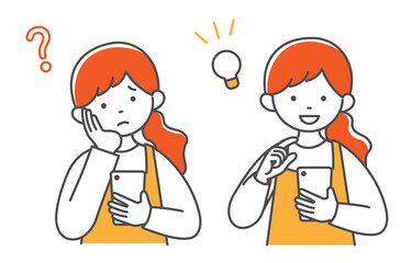 イラスト素材　主婦の表情セット　スマホ