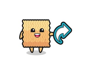 cute raw instant noodle hold social media share symbol