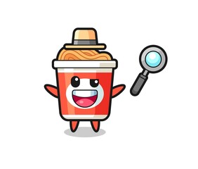 illustration of the instant noodle mascot as a detective who manages to solve a case