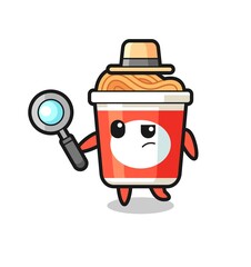 instant noodle detective character is analyzing a case