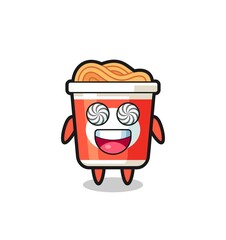 cute instant noodle character with hypnotized eyes