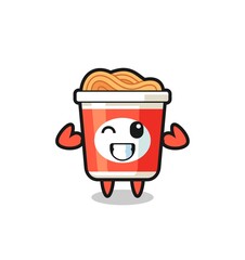 the muscular instant noodle character is posing showing his muscles