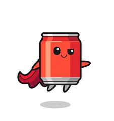 cute drink can superhero character is flying