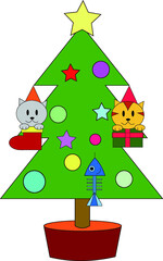ネコの飾りのクリスマスツリー