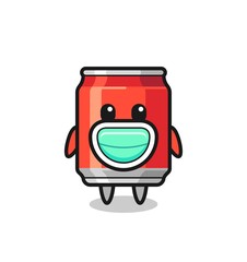 Naklejka premium cute drink can cartoon wearing a mask