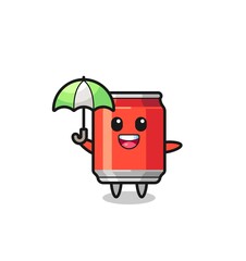 cute drink can illustration holding an umbrella