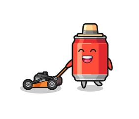 Fototapeta premium illustration of the drink can character using lawn mower