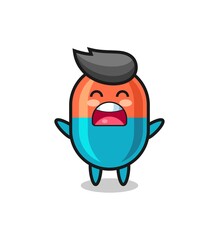 cute capsule mascot with a yawn expression