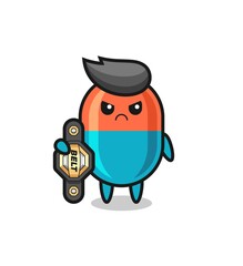 Obraz premium capsule mascot character as a MMA fighter with the champion belt