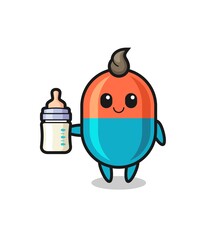 baby capsule cartoon character with milk bottle