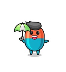 cute capsule illustration holding an umbrella