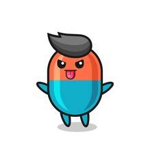 naughty capsule character in mocking pose