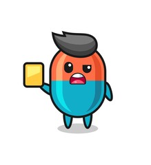 Obraz premium cartoon capsule character as a football referee giving a yellow card