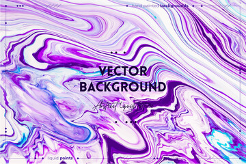 Fluid art texture. Background with abstract swirling paint effect. Liquid acrylic picture with flows and splashes. Mixed paints for background or poster. Purple, blue and white overflowing colors.