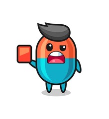 capsule cute mascot as referee giving a red card