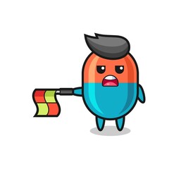 capsule character as line judge hold the flag straight horizontally