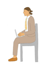 Business man sitting down on chair with laptop