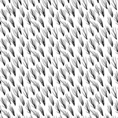 Black and white abstract seamless pattern. Hand drawn hairy background. Animal wool, grass, bunches of lines