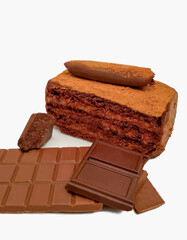 Layer of chocolate cake with chocolate bars