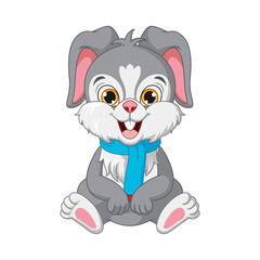 Cartoon rabbit in scarf sitting