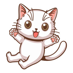 Cute white kitten cartoon vector illustration, white kitten smiling cheerful, Cute cartoon characters are perfect to use as an illustration or as part of your design.