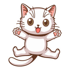 Fototapeta premium Cute white kitten cartoon vector illustration, White kitten jumped with his arms and legs gleaming with joy, Cute cartoon characters are perfect to use as an illustration or as part of your design.