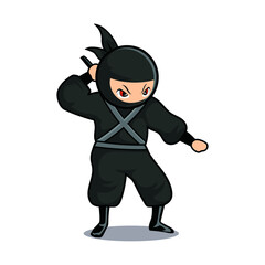 Cartoon black ninja stand ready attack