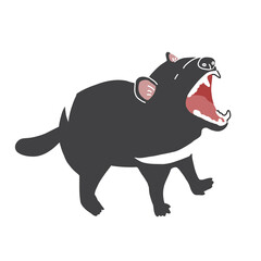 タスマニアデビル　フラットイラスト　大きな口を開けてあくび