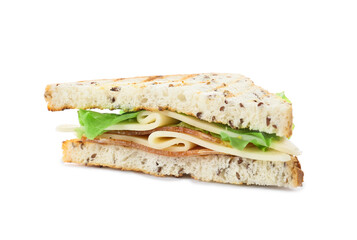 Tasty sandwich on white background