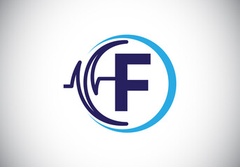 Initial F monogram alphabet with health Pulse. Heartbeat logo icon design vector. Font emblem. Logo for medical or health business, and company identity