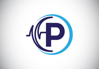 Obraz premium Initial P monogram alphabet with health Pulse. Heartbeat logo icon design vector. Font emblem. Logo for medical or health business, and company identity