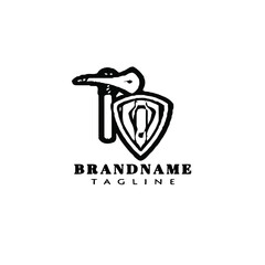 barbarian shield cartoon logo icon design template black vector illustration