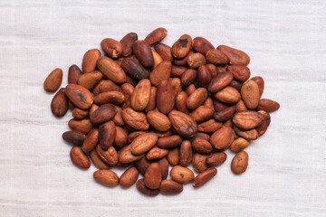 cocoa seeds over a white blanket