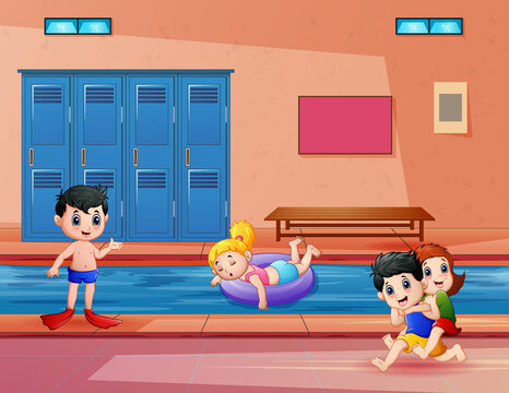 Illustration of children having fun in indoor pool