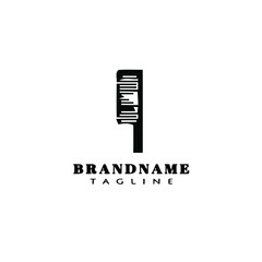 barber tools comb logo cartoon black icon cute isolated vector illustration