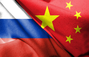 Chinese flag and Russian flag