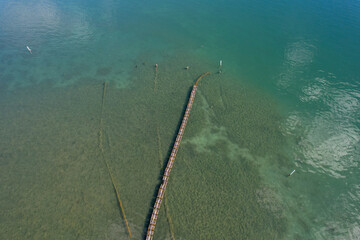 Aerial drone images of oyster farm on  Brisbane Waters,  Central Coast NSW Australia 