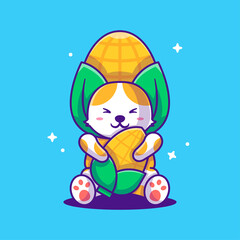 Cute Cartoon Vector Illustrations Cat with Corn Costume. World Vegetarian Day Concept