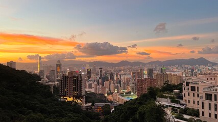 Naklejka na ściany i meble Hong Kong cityscape, photo taken aroung 6pm