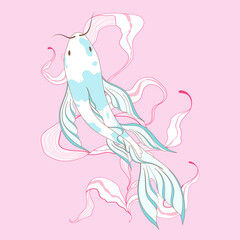 Japanese style white fish with blue pastel spots with seaweed