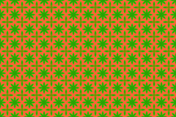 Seamless green floral pattern on orange background for retro fabric and Thai print products.