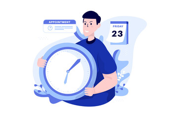 A man with a time clock for an appointment illustration concept