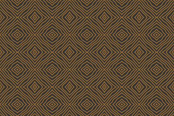 Seamless wallpaper with golden overlapping stripes composed of tiled polygons on a gray background, for silk pattern, tribal retro fabric pattern, beautiful curtain pattern.