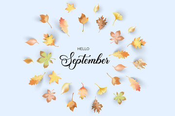hello September background with leaves