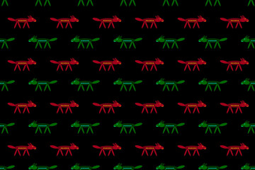 Cute cartoon style fox seamless wallpaper for background and children's fashion fabric pattern, black background.