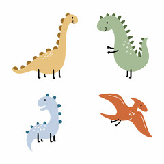 Set with cute doodle style dinosaur. Vector cartoon character.