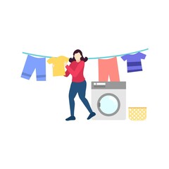 woman laundry wash cloth people character flat design vector illustration