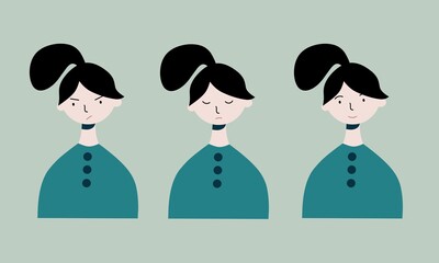 Set emotion Ilustration character of girl happy sad and confused