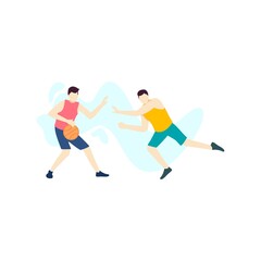 Fototapeta na wymiar two man playing basketball sport game people character flat design vector illustration